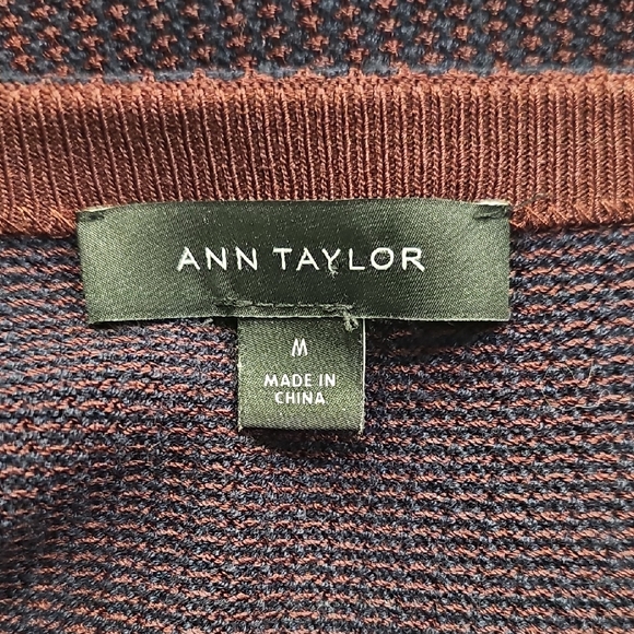 Ann Taylor Purple/Navy Stripe Peplum Sweater Bell Sleeves Fringe Hem Sz M - Picture 7 of 10